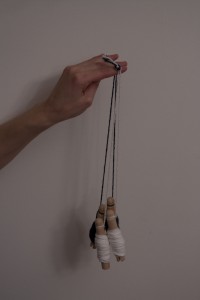 Knot step 5 - four bobbins prepped and knotted at the top